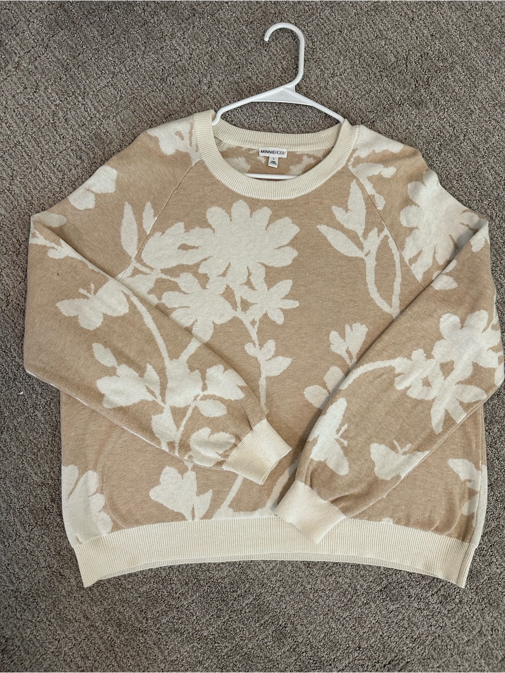 Minnie Rose Beige & Cream Floral Crewneck Sweater